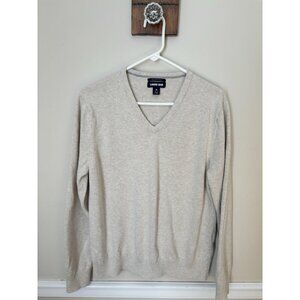 Lands End Mens Size Medium V-Neck Sweater 100% Supima Cotton Beige